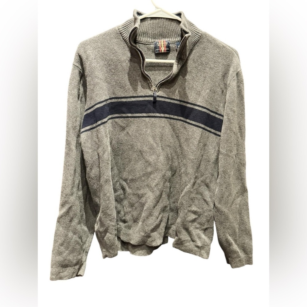 ARROW Men's Gray Sweater blue Stripe MEDIUM 100% cotton